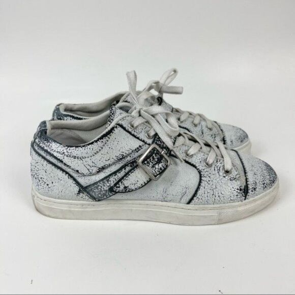 The Kooples Sport Distressed Cracked Leather Low Top Trainer Sneakers Sz 37 - Picture 2 of 10